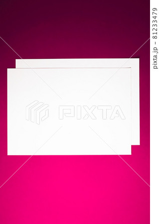 Blank A4 paper, white on pink background as office stationery flatlay, luxury branding flat lay and brand identity design for mockup 81233479