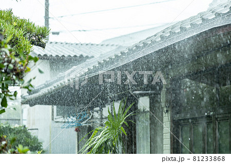 日本家屋に打ち付ける大雨 81233868