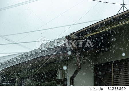 日本家屋に打ち付ける大雨 81233869