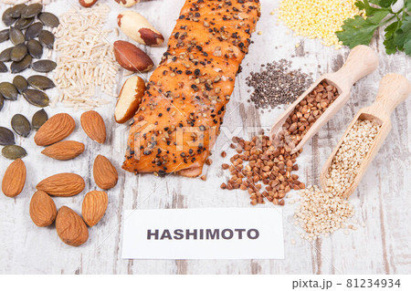 Best nutritious food for healthy thyroid. Natural eating containing vitamins 81234934