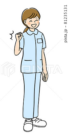 元気な看護師のイラスト ブルーのユニフォーム のイラスト素材