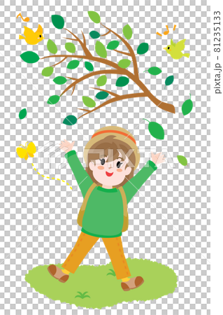 一個女孩徒步旅行的插圖 81235133