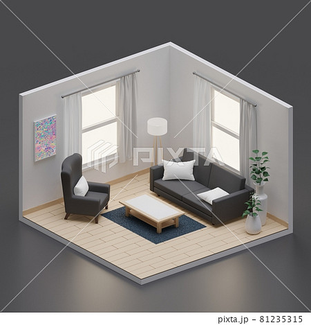 Isometric living room open inside interior architecture 3d rendering 81235315