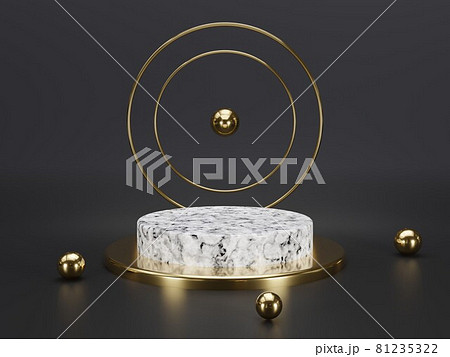 Marble pedestals or podiums with golden frames and decor 3d rendering Marble pedestals or podiums with golden frames and decor 3d rendering 81235322
