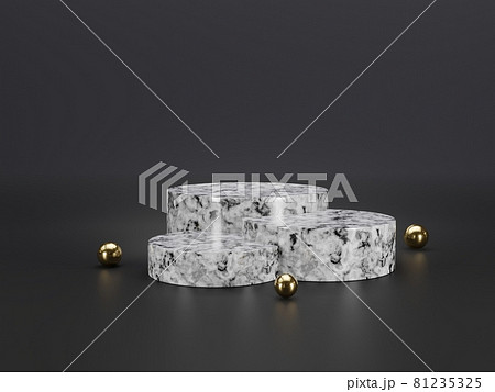 Marble pedestals or podiums with golden frames and decor 3d rendering 81235325