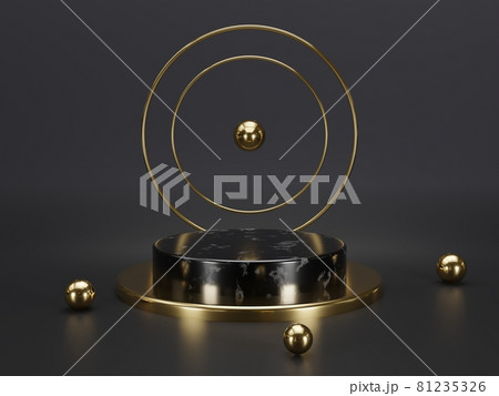 Marble pedestals or podiums with golden frames and decor 3d rendering Marble pedestals or podiums with golden frames and decor 3d rendering 81235326