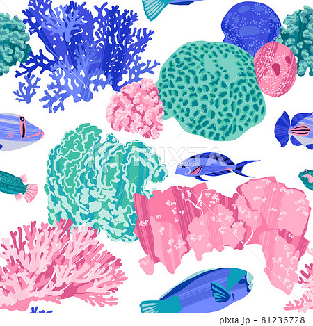 Seamless sea pattern with tropical fishes and corals. Seamless sea pattern with tropical fishes and corals. 81236728