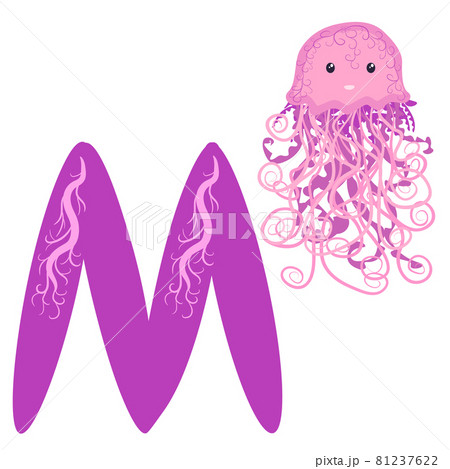 Medusa and the letter M. Funny alphabet for children with animals, for preschoolers learning letters Medusa and the letter M. Funny alphabet for children with animals, for preschoolers learning letters 81237622