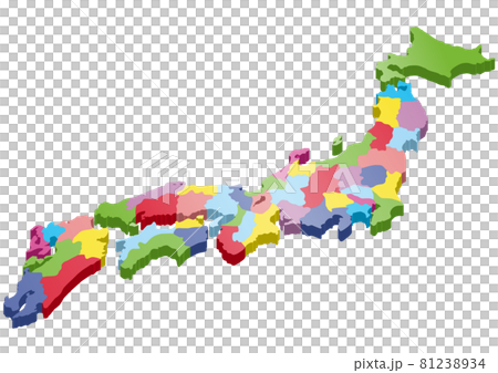 日本地図イラスト＿3D＿遠近立体県別＿pkml 81238934