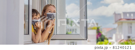 BANNER, LONG FORMAT Extremly tired Mother and son looking out the window, home alone. self-isolation at home, quarantine due to pandemic COVID 19. Mental health problems in self-isolation at home BANNER, LONG FORMAT Extremly tired Mother and son looking out the window, home alone. self-isolation at home, quarantine due to pandemic COVID 19. Mental health problems in self-isolation at home 81240121