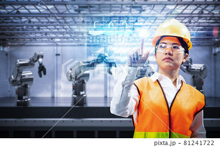 Engineer work with 3d rendering robotic arms 81241722