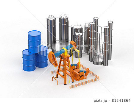 Petroleum industry concept with crude oil pump and oil refinery Petroleum industry concept with crude oil pump and oil refinery 81241864