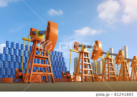 Petroleum industry concept with crude oil pump and oil refinery Petroleum industry concept with crude oil pump and oil refinery 81241865
