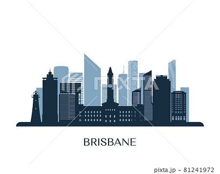 Brisbane skyline, monochrome silhouette.  81241972