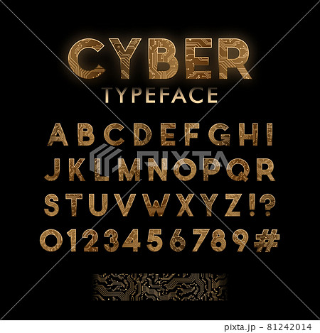 Golden circuit board pattern typeface.  81242014