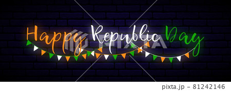 Happy India Republic Day neon horizontal banner.  81242146