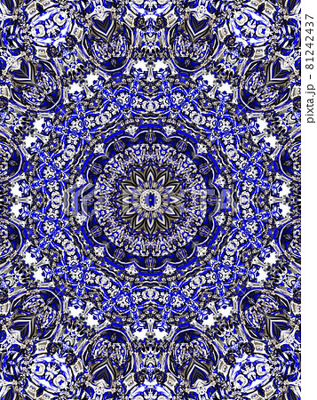 flower gzhel deco round mandala design decorative elements indigo, blue line and white area for coloring. shadow around of mandala and color background. arab, islam, indian, chinese yoga illustration 81242437