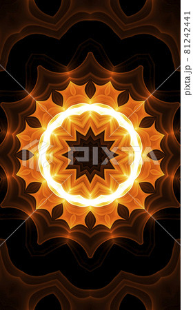 Warm yellow kaleidoscope. Autumn Spiral Tie Dye Print. Kaleidoscopic Texture. Gypsy Dress. Warm Colors Color Mix Design. Warm Colors Indonesian. Bright Hippies Swirl Design Vertical image 81242441