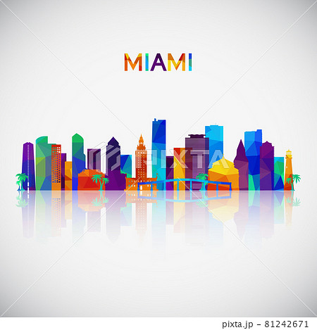 Miami skyline silhouette in colorful geometric style.  81242671