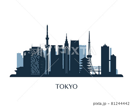 Tokyo skyline, monochrome silhouette.  81244442