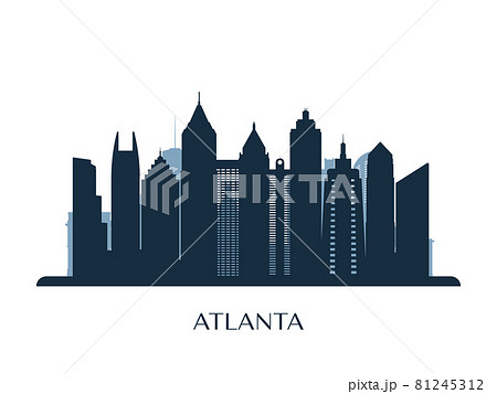 Atlanta skyline, monochrome silhouette. 81245312
