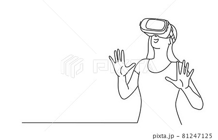 Young Woman Wearing 3d Glasses Touching Air のイラスト素材