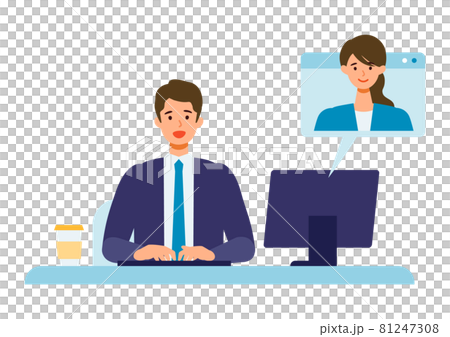 商人在工作和家裡使用個人電腦遠程辦公和解決問題的形象 81247308