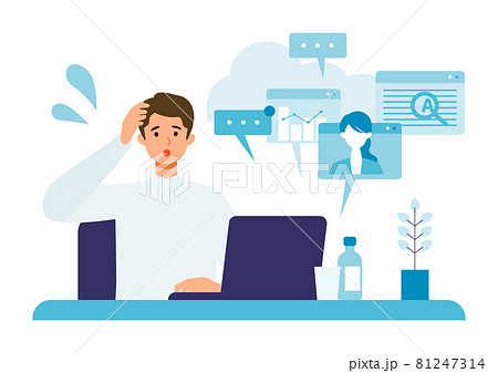 テレワークに追われるビジネスマン　マルチタスク、問題解決のイメージ 81247314