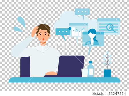 テレワークに追われるビジネスマン　マルチタスク、問題解決のイメージ 81247314