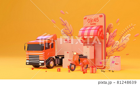 E-commerce concept on Autumn, Shopping online and delivery service on mobile application., 3d rendering. 81248639