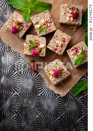 Halva with rose petal and nuts. 81249274