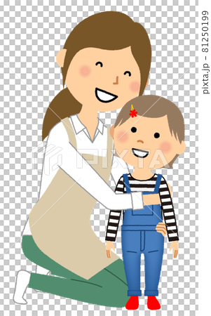 エプロンの女性と幼児 81250199