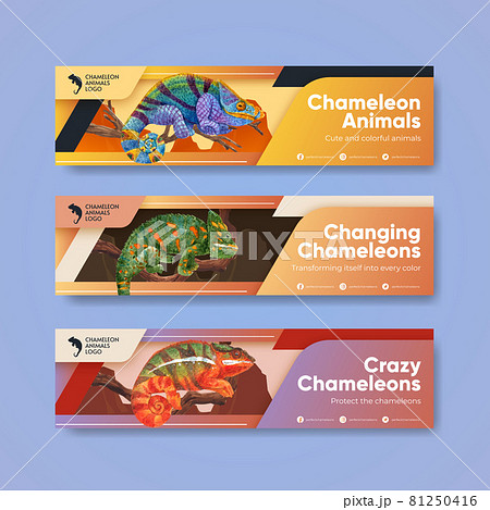 Banner template with chameleon lizard concept,watercolor style 81250416