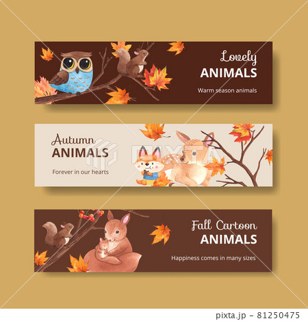 Banner template with autumn animal concept,watercolor style 81250475