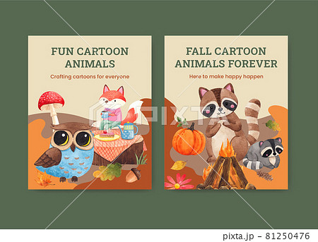 Cover book template with autumn animal concept,watercolor style 81250476