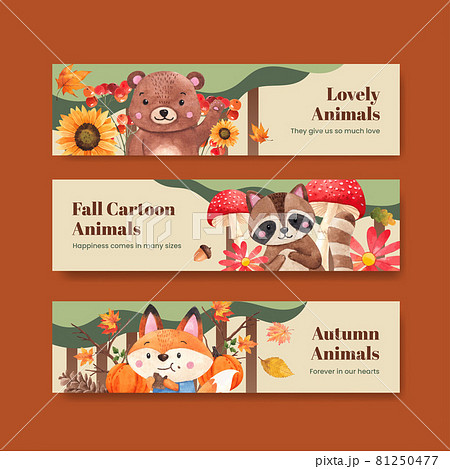 Banner template with autumn animal concept,watercolor style 81250477