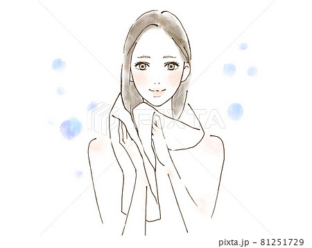髪を乾かす女性 タオルドライのイラスト素材
