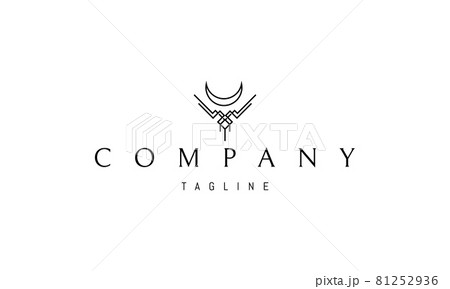 Vector logo on which an abstract image of a shamanic horned mask in the form of a deer. 81252936