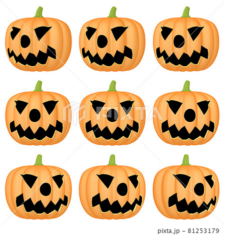 ハロウィンのイラスト素材 カボチャのお化け E 九点セット カット集のイラスト素材