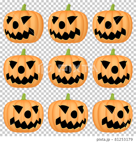 ハロウィンのイラスト素材 カボチャのお化け(E) 九点セット カット集 ハロウィンのイラスト素材 カボチャのお化け(E) 九点セット カット集 81253179