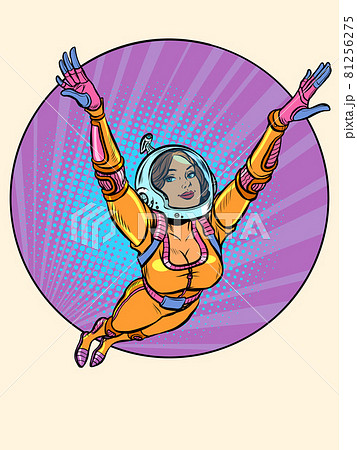 A beautiful female astronaut is flying in space. A woman in space 81256275