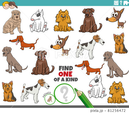 one of a kind task for children with cartoon purebred dogs 81256472