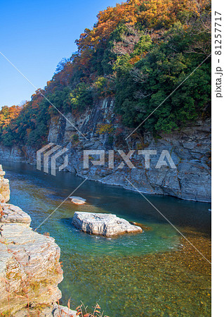 荒川　長瀞岩畳付近　秋の風景　紅葉の景色　　 81257717