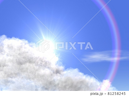 太陽 雲 空 日の出 ハロ 虹のリング 反射 背景 壁紙のイラスト素材