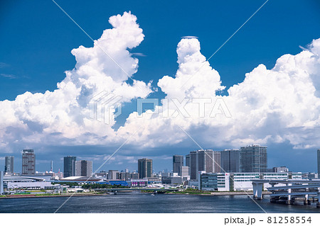 《東京都》青い空と白い雲の東京都市風景・夏空の東京ベイエリア 81258554