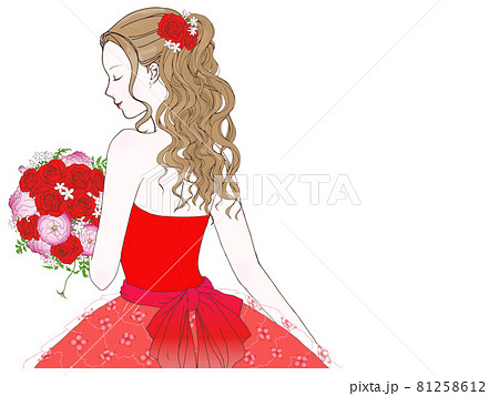目を閉じた横向きの花嫁 カラードレス 上半身 のイラスト素材