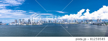 《東京都》青い空と白い雲の東京都市風景・夏空の東京ベイエリア 《東京都》青い空と白い雲の東京都市風景・夏空の東京ベイエリア 81259585