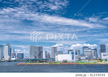 《東京都》青い空と白い雲の東京都市風景・夏空の東京ベイエリア 81259593