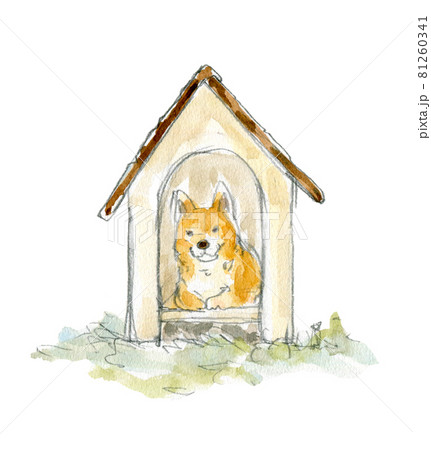 犬小屋と犬のイラスト素材