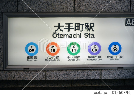 東京メトロ大手町駅の駅名表示 東京メトロ大手町駅の駅名表示 81260396